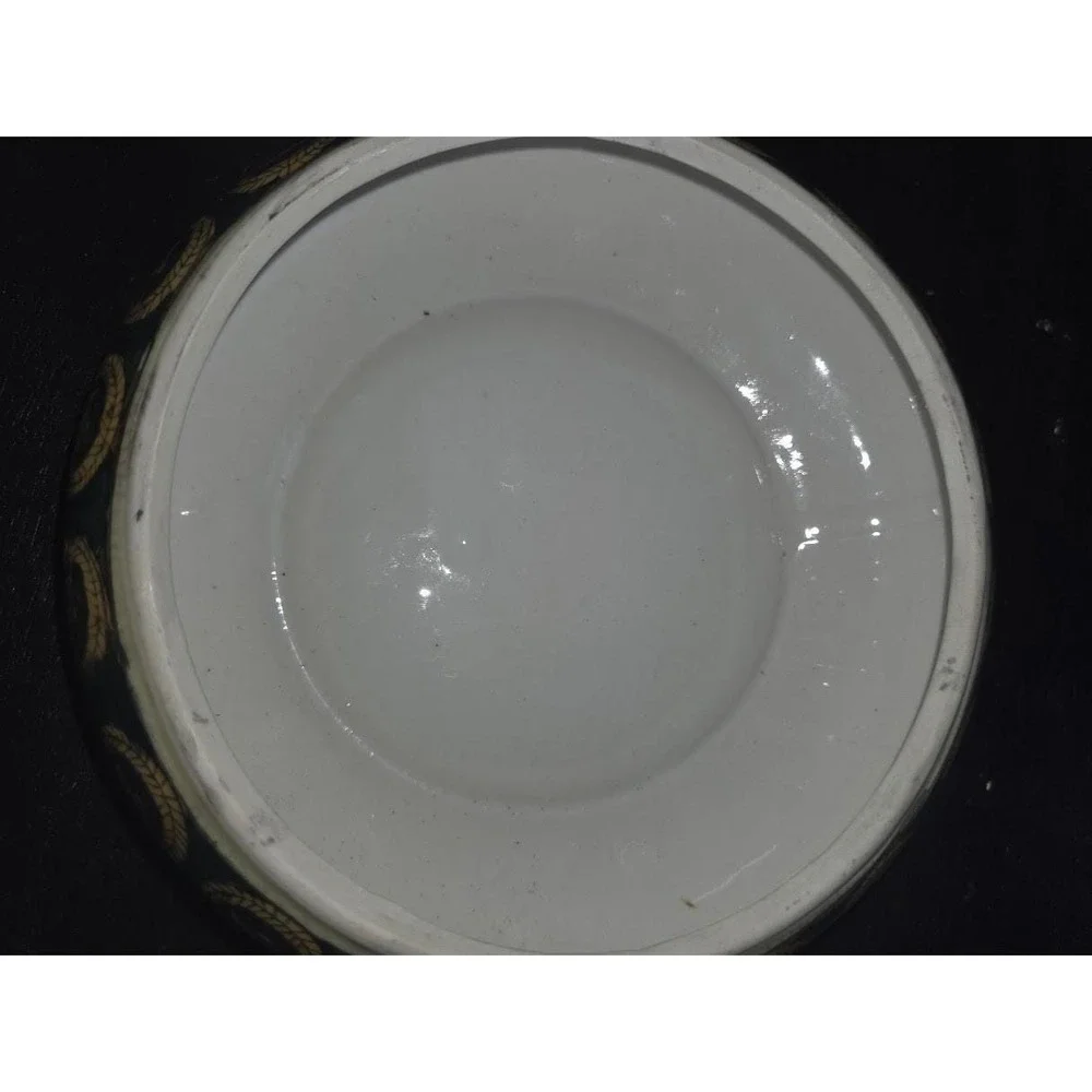 Vintage Chinese Crackle Glaze Decorative Plate Fox Hunt and Matching Bowl w/ Lid